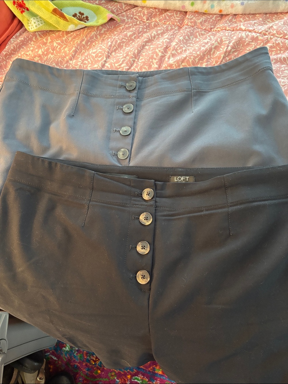 LOFT Plus Button-Front High Waisted Ankle Pants  in Gray and Black